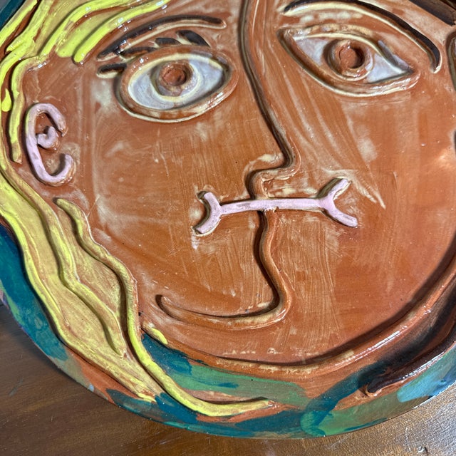Early 21st Century Vintage Studio Pottery Abstract Face Ceramic Plate Picasso Style Wall Art Platter For Sale - Image 5 of 9
