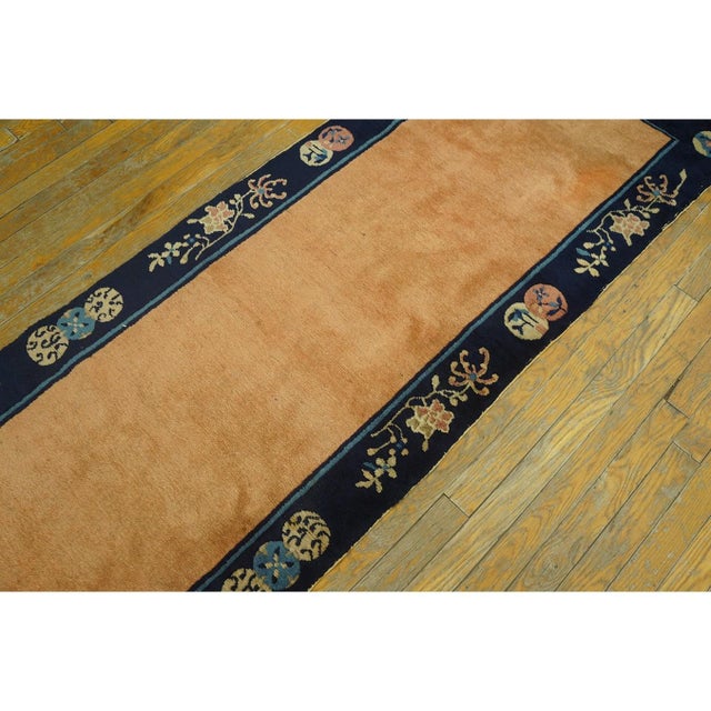 1920s Apricot Open Field Geometric Antique Chinese Peking Carpet 2'4" X 8'9" Rug For Sale - Image 9 of 10