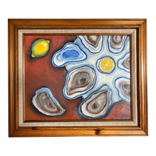 Original Framed Oil Painting of Oysters and Lemons by Alexandra Brown For Sale