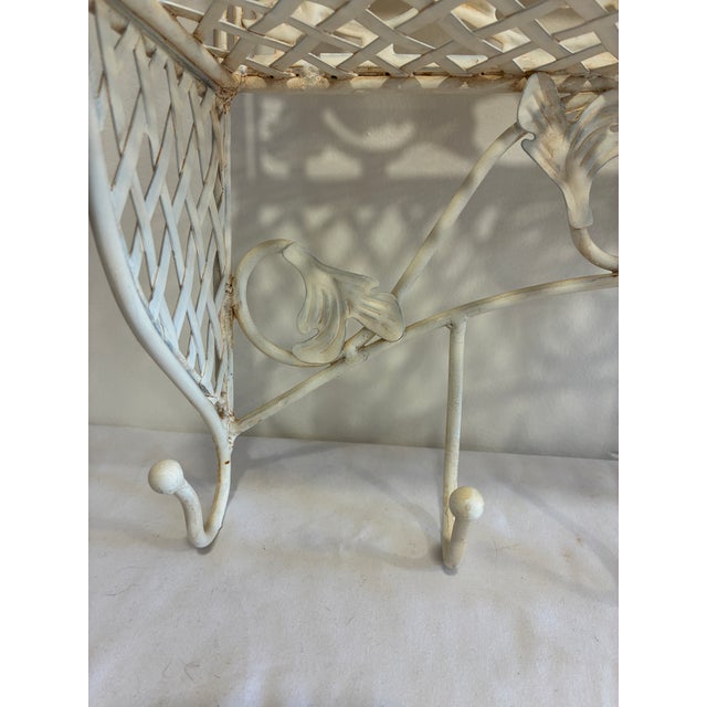 Antique White Vintage White Wrought Iron Wall Shelf With Hooks, Ornate Lattice and Floral Detail For Sale - Image 8 of 14