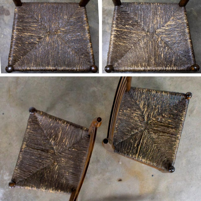 Late 19th to Early 20th Century Pair of French Country Style Oak Ladderback Chairs Twisted Papercord Seats For Sale - Image 17 of 18