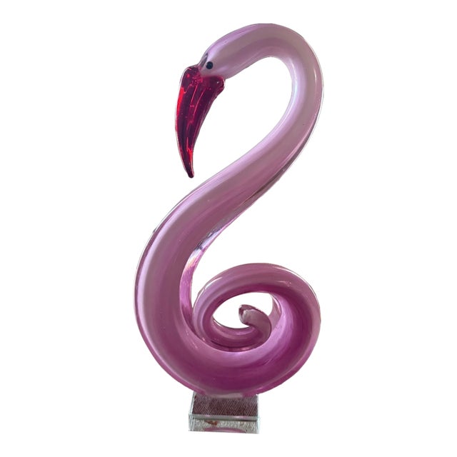 Vintage MCM Murano Style Pink Flamingo Figurine For Sale