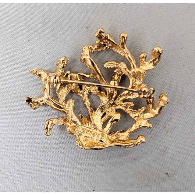 Metal Vintage 1970s Signed Napier Goldtone "Coral" Brooch For Sale - Image 7 of 7