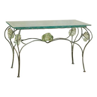 French Cast-Glass + Patinated Iron Desk Attributed Gilles Chabrier, 1992 For Sale