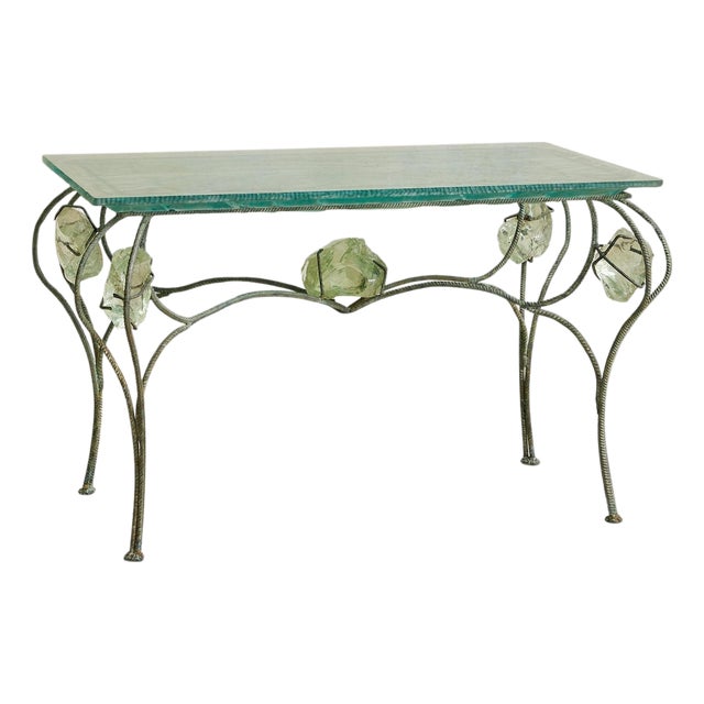 French Cast-Glass + Patinated Iron Desk Attributed Gilles Chabrier, 1992 For Sale