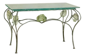 French Cast-Glass + Patinated Iron Desk Attributed Gilles Chabrier, 1992
