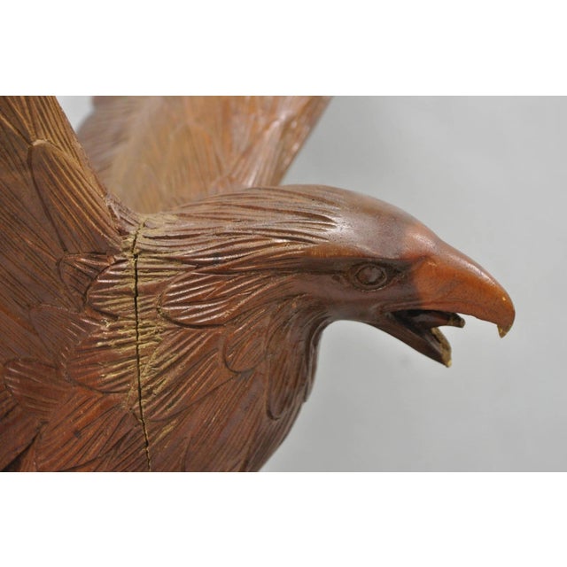 Brown Vintage Black Forest 24" Hand Carved Wood Bald Eagle Figure Statue Sculpture For Sale - Image 8 of 18