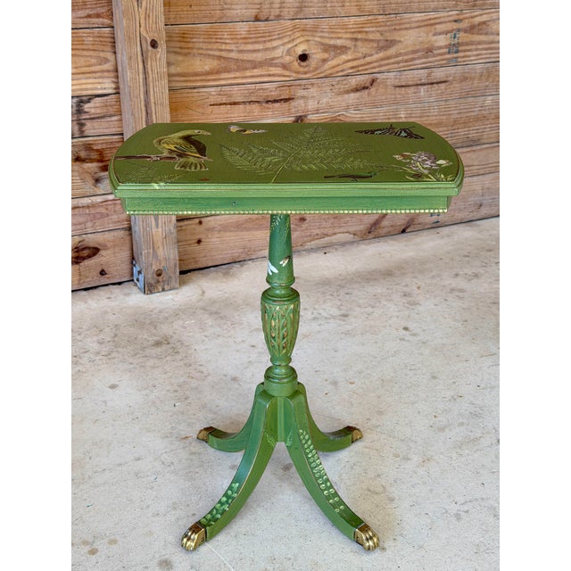 Antique Tripod Pedestal Table With Botanical Décor Finish and Brass Feet For Sale - Image 11 of 11