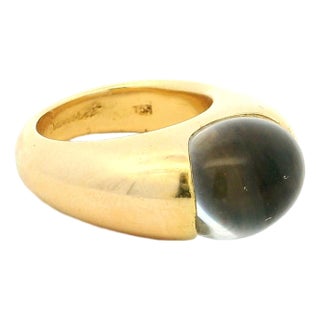 Vintage Baccarat 18k Gold Crystal Dome Statement Ring, French Modernist, Size 6.5 For Sale