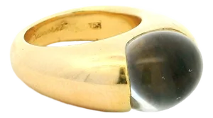 Vintage Baccarat 18k Gold Crystal Dome Statement Ring, French Modernist, Size 6.5