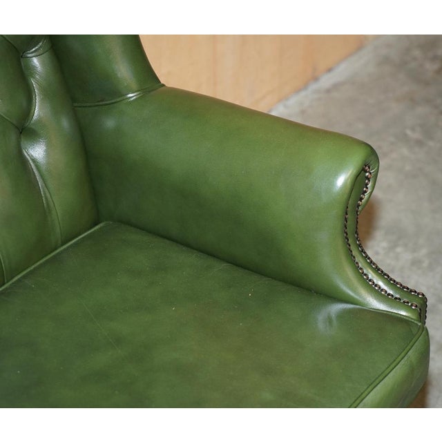 Gold Chesterfield Wingback Swivel Chair in Green Leather For Sale - Image 8 of 18