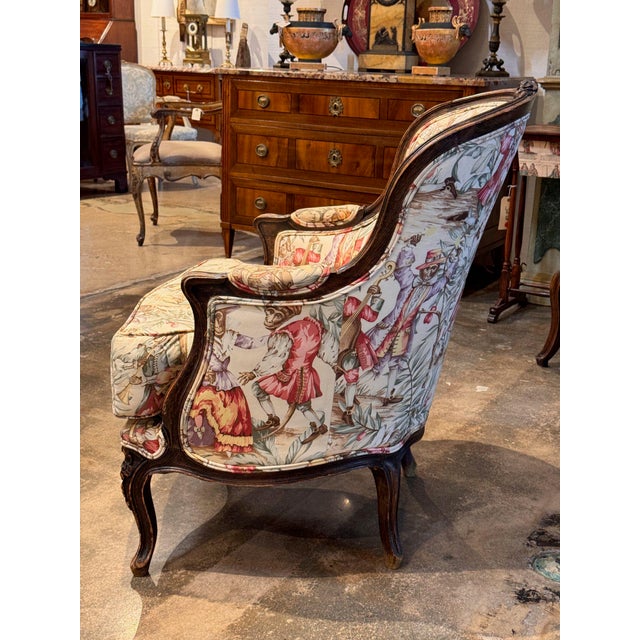Cream Vintage French Bergère With Carved Floral Crest For Sale - Image 8 of 12