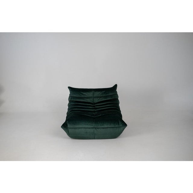 Textile Togo Lounge Chair and Pouf in Dark Mint Velvet by Michel Ducaroy for Ligne Roset, 1973, Set of 2 For Sale - Image 7 of 18