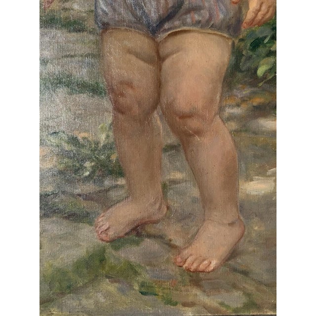Beige Heinrich Pforr, Summer Idyll Barefoot Child Garden Steinweg, 1946, Oil Painting on Canvas For Sale - Image 8 of 11