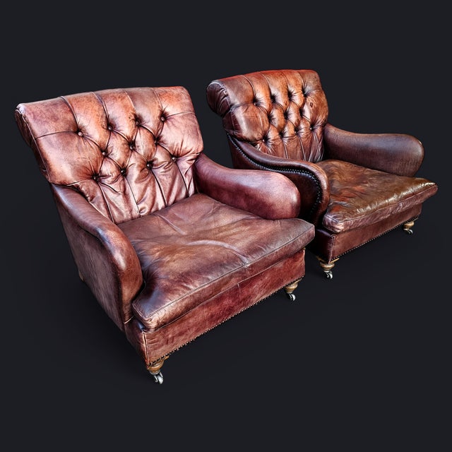 Early 21st Century Pair of Eichholtz Tufted Leather Club Caledonian Armchairs For Sale - Image 9 of 12