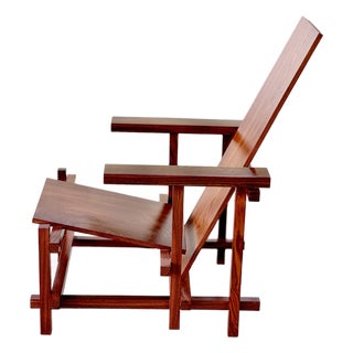 Attributed to Gerrit Rietveld 1917 Designed Red and Blue Chair Studio Reproduction 1960s Rosewood For Sale