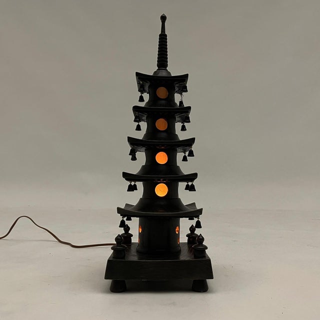 Wood Mid 20th Century Asian Modern Japanese Pagoda Lamp For Sale - Image 7 of 10