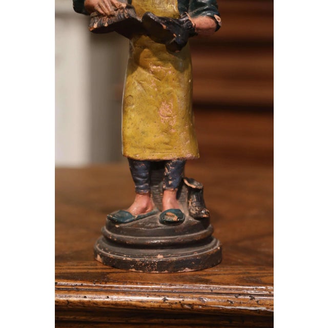French Country 19th Century French Hand Painted Terracotta Shoe Maker Figurine For Sale - Image 3 of 10