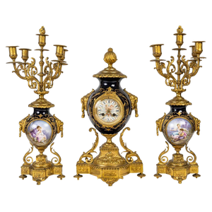 Mantel Set with a Clock and Two Candelabras, 19th Century, Set of 3