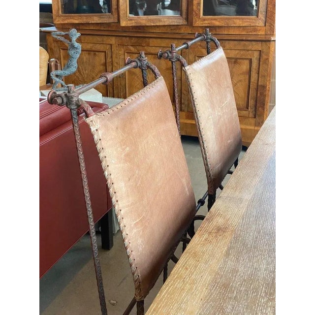 1980s Ilana Goor Iron and Leather Chairs, Set of Four, Israel, 1980's For Sale - Image 5 of 12