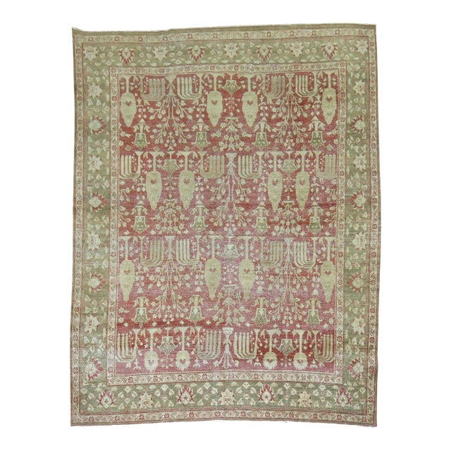 Antique Zabihi Collection Tree Motif Persian Worn Rug - 7'3" x 9'11" For Sale