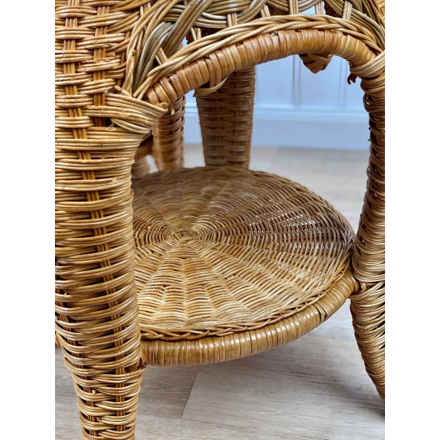 Brown Vintage Coastal Boho Natural Wicker Round Plant Stand End Tables - a Pair For Sale - Image 8 of 10