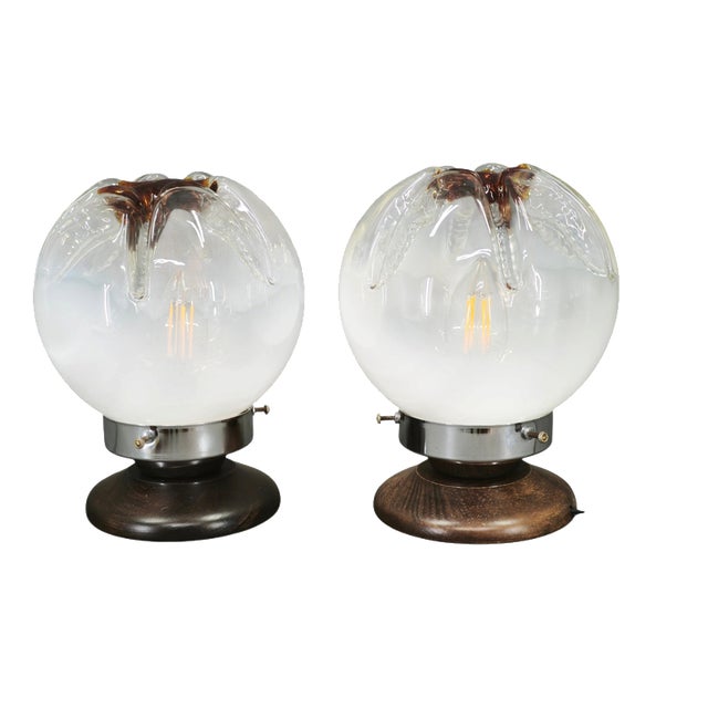 Mid-Century Modern Murano Glass Table Lamps, Italy, 1950s, Set of 2 For Sale