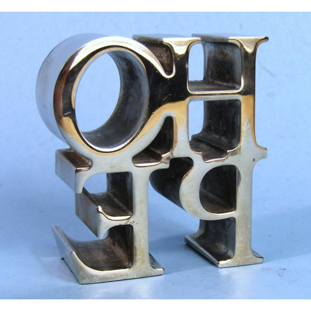 Robert Indiana Robert Indiana Style Hope Paperweight Chrome Pop Art Sculptural Figurine Late 20th Century For Sale - Image 4 of 9