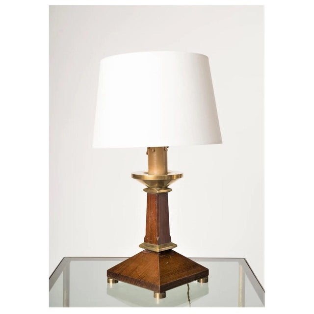 Pair of Neoclassical Style Mahogany and Brass Table Lamps, France 1960s For Sale - Image 6 of 8