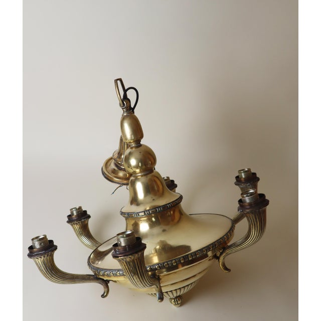 Art Nouveau Cornucopia Chandelier in Alabaster and Brass For Sale - Image 12 of 18