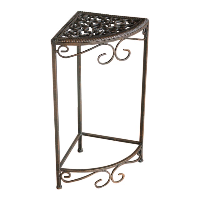 Nice Vintage Scrolled Cast and Wrought Iron Corner Plant Stand For Sale