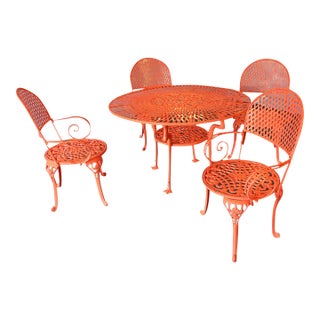 Vintage 1950s Swan-Themed Wrought Iron Patio Set – American Foundry, Attributed For Sale