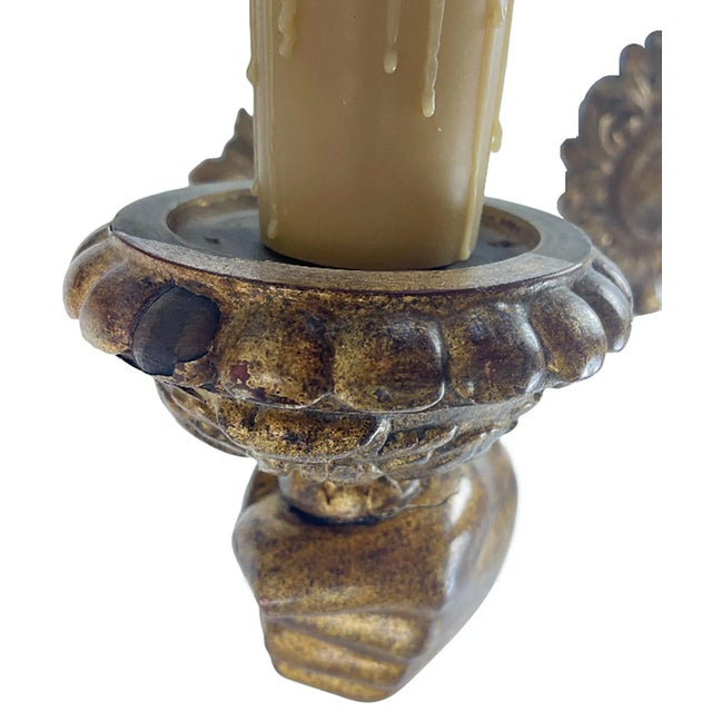 Pair of Baroque Wood Gilt 17th Century Italian Hand Carved Arm Sconces For Sale - Image 9 of 9