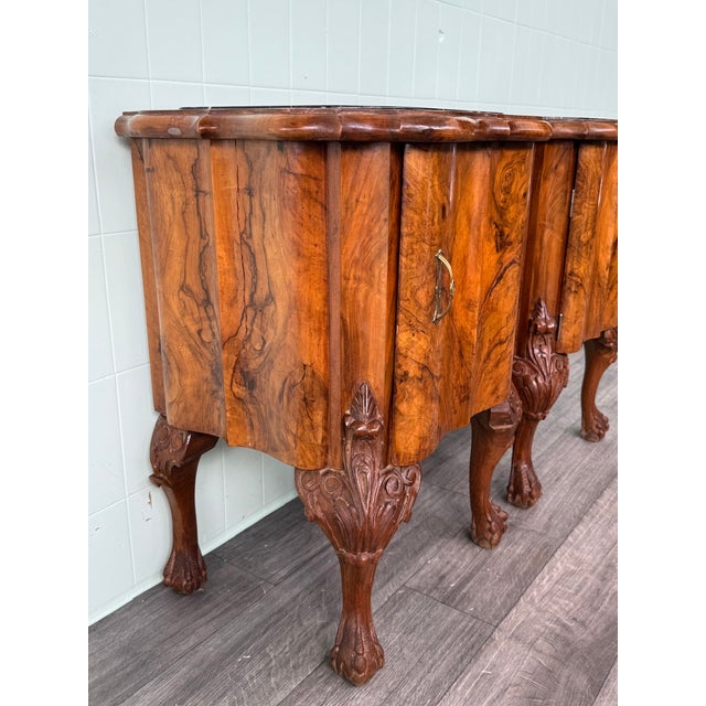 Vintage Walnut Bedside Tables with Marble Top, 1930s, Set of 2 For Sale - Image 4 of 18