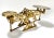A decorative 1940s brass balance scale with unusually ornate pierced framework and two round weighing platforms. The...