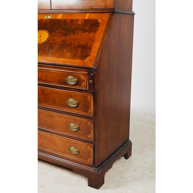 Late 20th Century Stunning Federal Style Mahogany Two-Part Secretary Bookcase | Inlaid Drop Front Desk | Like New Condition For Sale - Image 11 of 13