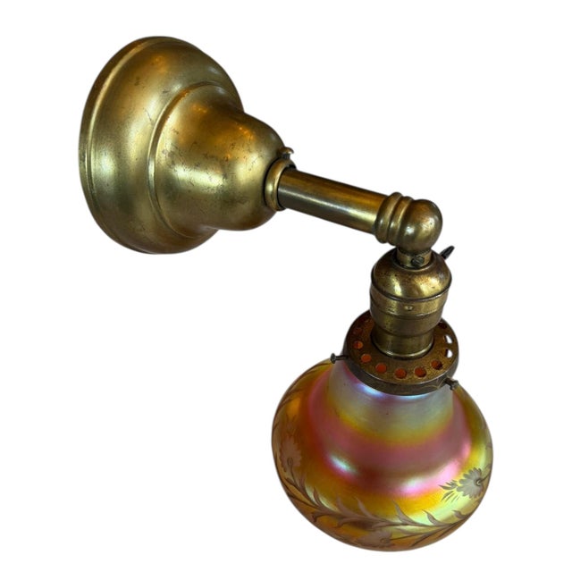 Glass 1910s Signed Steuben Aurene Art Glass Wall Sconce With Flowers and Leaves For Sale - Image 7 of 8