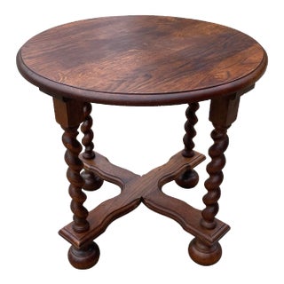 Vintage English Barley Twist Round Side Table For Sale