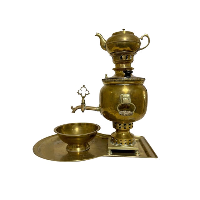 Traditional Antique Brass Samovar Set With Teapot - 4 Pieces For Sale - Image 3 of 6