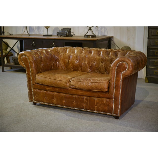 Leather Chesterfield 2-Seater Sofa, 2000s For Sale - Image 10 of 11
