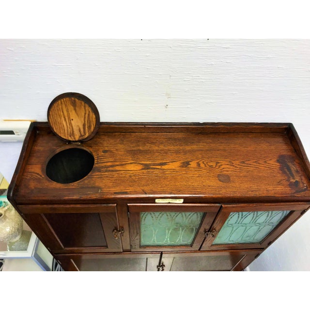Antique Oak Hoosier With Original Makers Tag, Glass Doors and