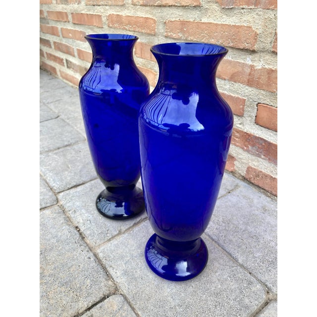 Vintage Italian Cobalt Blue Murano Glass Vases, Set of 2 For Sale - Image 7 of 11
