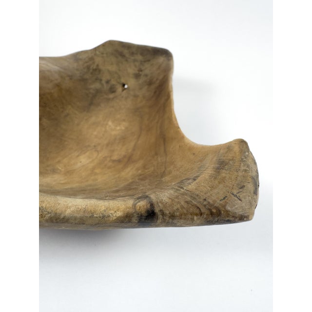 Vintage Hand-Carved Wooden Trough Bowl – Sculptural Rustic Centerpiece With Natural Patina For Sale - Image 9 of 18