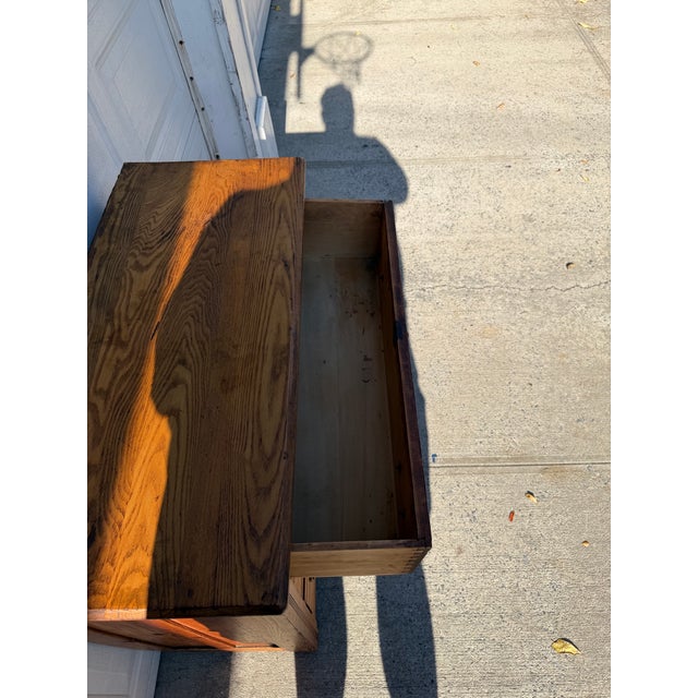 Antique Victorian Eastlake Oak Three-Drawer Chest With Brass Hardware For Sale - Image 9 of 12