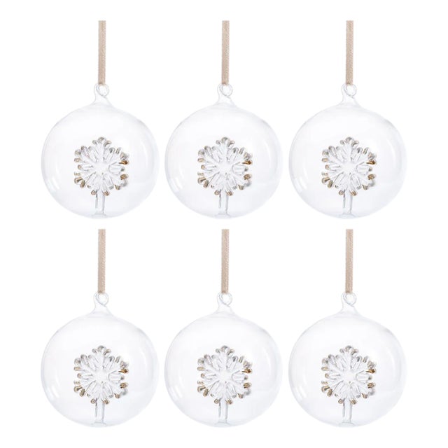 Snowflake Clear Ball Ornaments, Set of 6, 4" For Sale