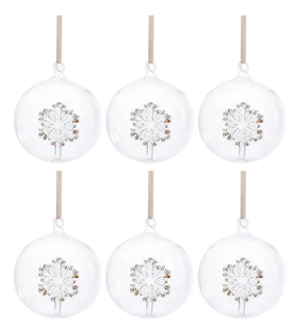 Snowflake Clear Ball Ornaments, Set of 6, 4"