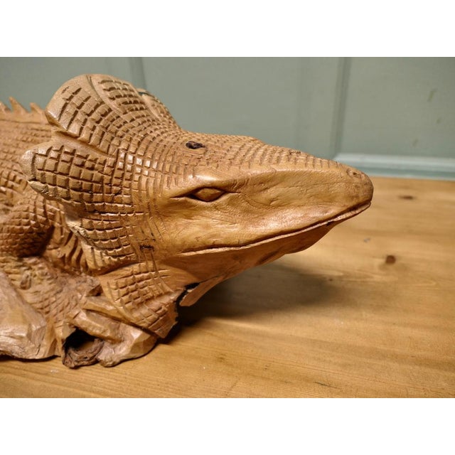 Hand-Carved Live Wood Iguana For Sale - Image 3 of 9