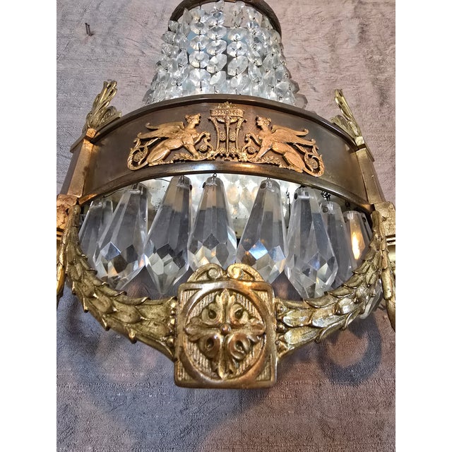Antique French Empire Bronze Crystal Sconces - a Pair For Sale - Image 9 of 10