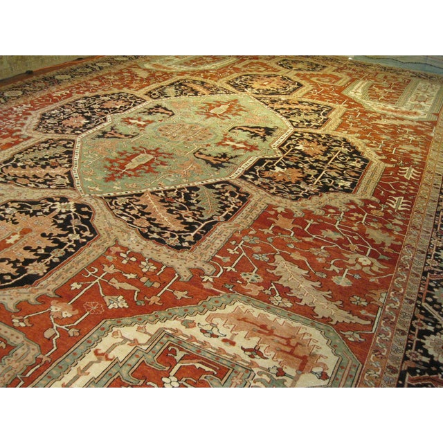 Traditional Turkish Serapi Wool 16X25 Rust, Black & Tan Handmade Area Rug #1141351 For Sale - Image 3 of 4