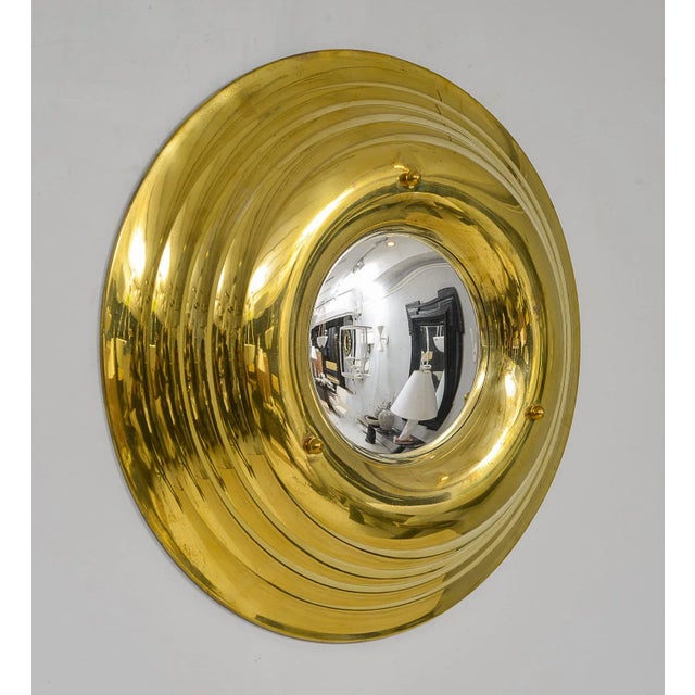 Vintage French Brass Circular Convex Mirror 1950's - 60's